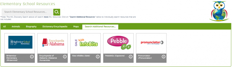 Image of the Search Additional Resources page for Elementary Resources